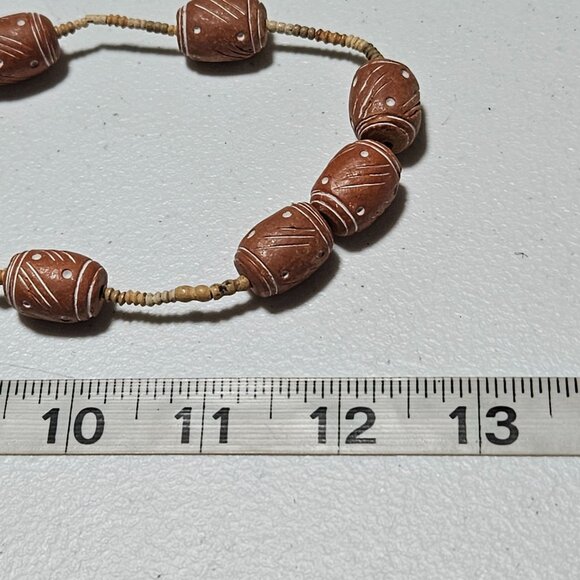 Handcrafted Boho Terracotta Necklace Bracelet Earrings Set Wooden Jewelry - Picture 8 of 10